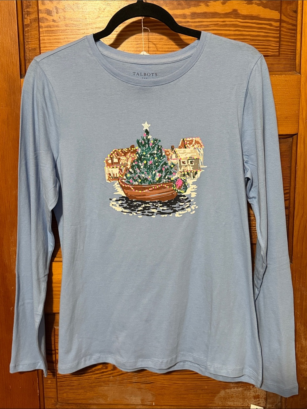 NWT Talbots Nautical Holiday Christmas Long Sleeved Tee Size Large 100% Cotton